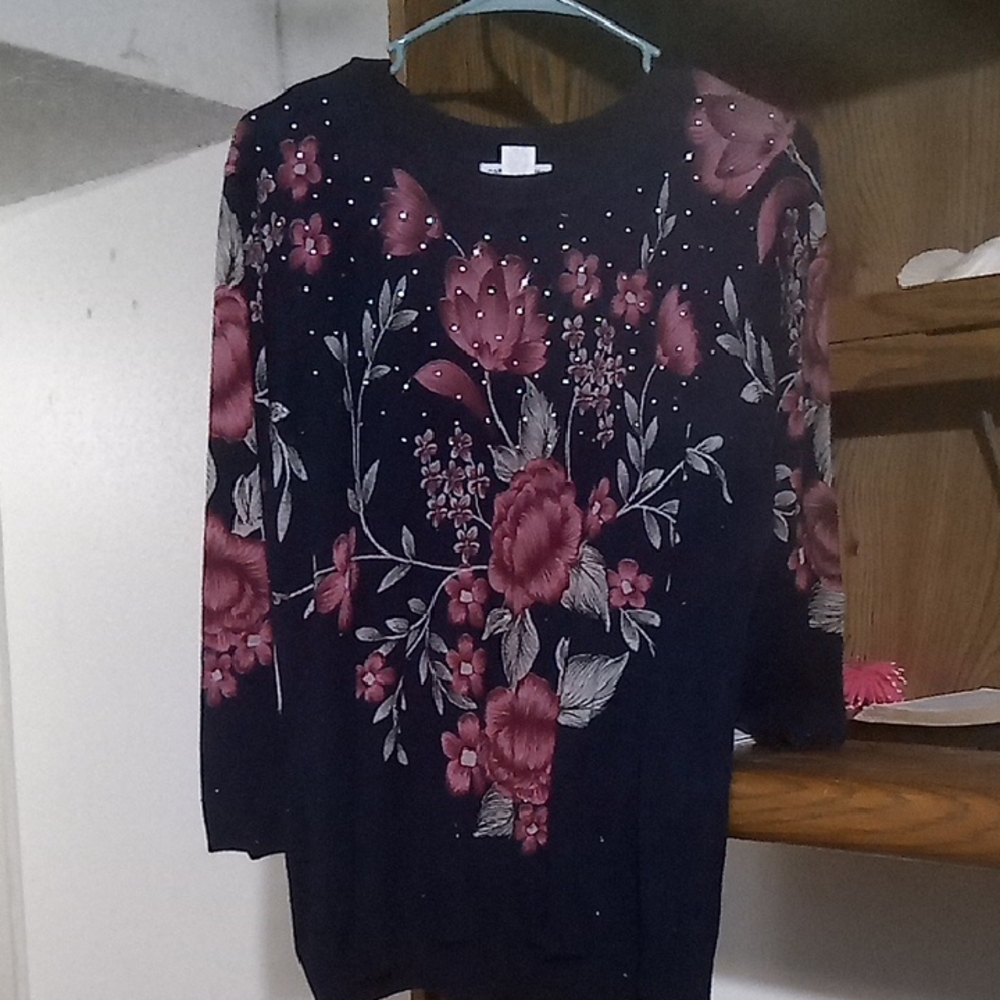 Cathy Daniels Black and Pink Floral Sweater